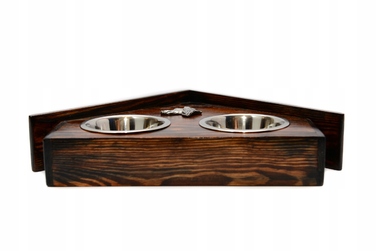 Підставка з мисками для собак із масиву дерева та сталевими мисками, для перської борзої та салюкі