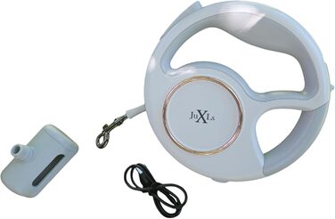 Леєнка для собак з LED-підсвіткою, 3м, тримач для відходів, відбивачі, білий/рожеве золото, для собак до 10кг