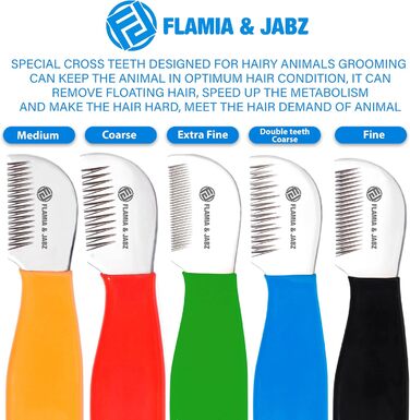 Набір професійних інструментів для грумінгу собак FLAMIA & JABZ (5 шт.) з крестоподібними зубцями, для правшів