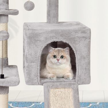 Котячий комплекс MIAO PAW 10 сірий: дряпка, ігровий будиночок, ліжко, стовпи з сизалю для котів