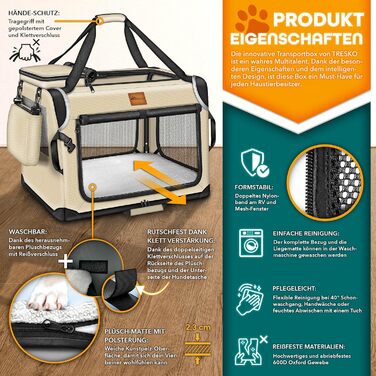 Транспортна переноска для собак та котів TRESKO® M (61x42x42cm) з підкладкою, лопаткою та світловідбивачами
