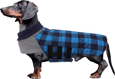 Теплий водонепроникний зимовий одяг для собак (Такса) - блакитний, розмір L, в клітинку
