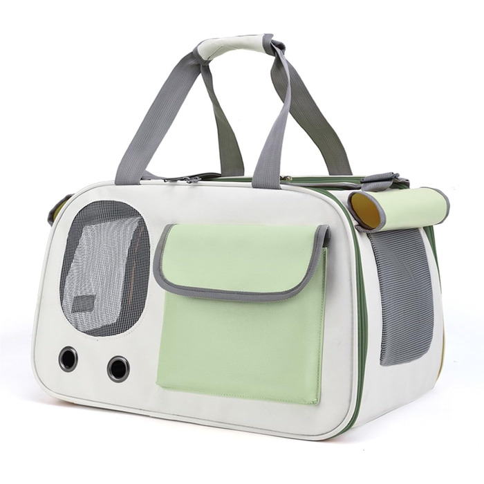 Транспортна переноска для котів та собак, складна, легка та міцна, сертифікована для авіаперевезень, з дихаючою сіткою та надійними застібками, ідеальна для подорожей (зелена)