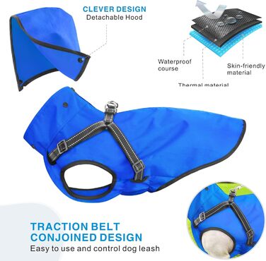 Водонепроникний дощовик для собак Mosucoir з капюшоном, великий та середній розмір, блакитний (L)