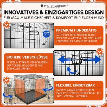 Клітка для собак Pfotenwunder® для дому, сітчаста переносна коробка для собак у 3 розмірах, 2 двері + 1 кришка, 1 посібник з навчання, переносна клітка для собак, авто клітка для собак з дротяною сіткою (107*71*77,5 см) - середній розмір