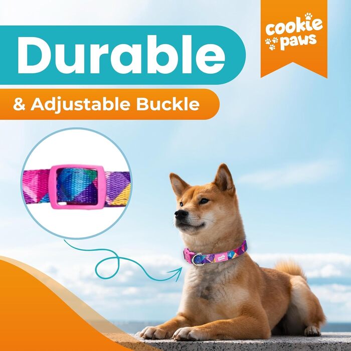 Cookie Paws м'який неопреновий нашийник для малих собак, зручний, регульований, із швидкою застібкою, довговічний, дихаючий, легкий у догляді, стильний, рожево-фіолетовий