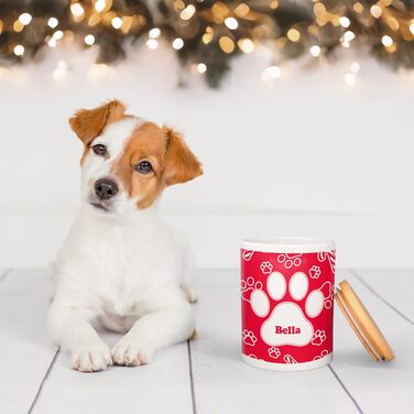 PICANOVA Набір для годування собак та контейнер для ласощів з іменем - персоналізований набір у різдвяному дизайні - керамічний набір для собак як подарунковий набір для власників домашніх тварин - дизайн Candy Bones (набір Candy Canes)