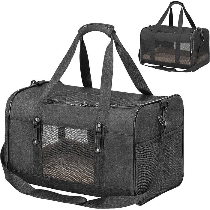 Транспортна сумка для кота та собаки Petsfit, чорна: зручна переноска з м'якими подушками