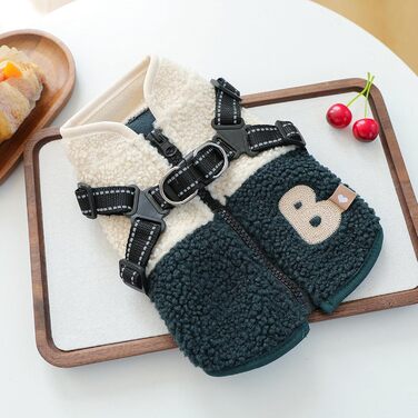 Зимова куртка для собак з отвором для шлейки, флісова підкладка, для маленьких собак, зелено-білий колір, для активного відпочинку на природі