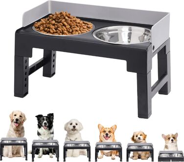Підвищені годівниці для собак з перегородкою, 2 великі миски, регульована висота, для малих, середніх та великих собак
