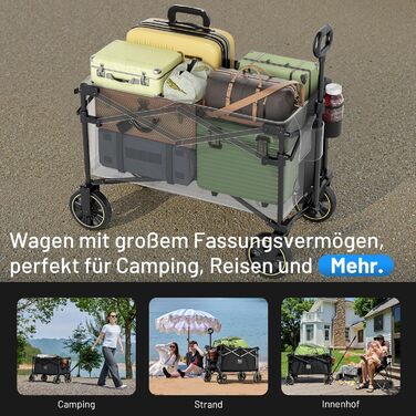 Возик вантажний складний Timber Ridge 200л з тримачем для напоїв, для саду, відпочинку, кемпінгу, чорний