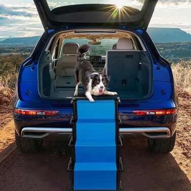 Складана та регульована рампа для собак великих та малих порід, сходи для домашніх тварин, 75 кг, акумуляторна, для всіх автомобілів (Блакитна)