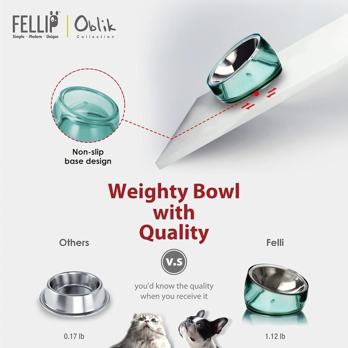 Felli Pet піднята миска для котів з нержавіючої сталі, антивтомна, антивиливна, кутова, плоска, проти блювання, акрилова підставка, для кошенят та цуценят