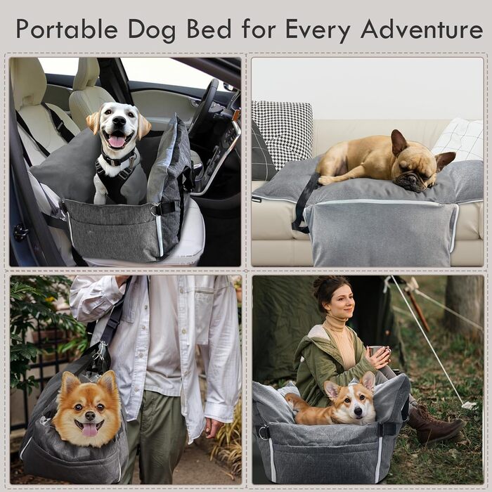 Автокрісло для собак - Автомобільне крісло для маленьких та середніх собак до 18 кг з ременем безпеки та кишенями для зберігання, антиковзаюча підставка (Смужка в морському стилі) (Сірий, 76.2 x 52 см)
