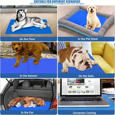 Килимок охолоджуючий для собак, 65 x 50 см, самоохолоджуючий, блакитний. Безпечний гель, легко миється, освіжає у спеку.