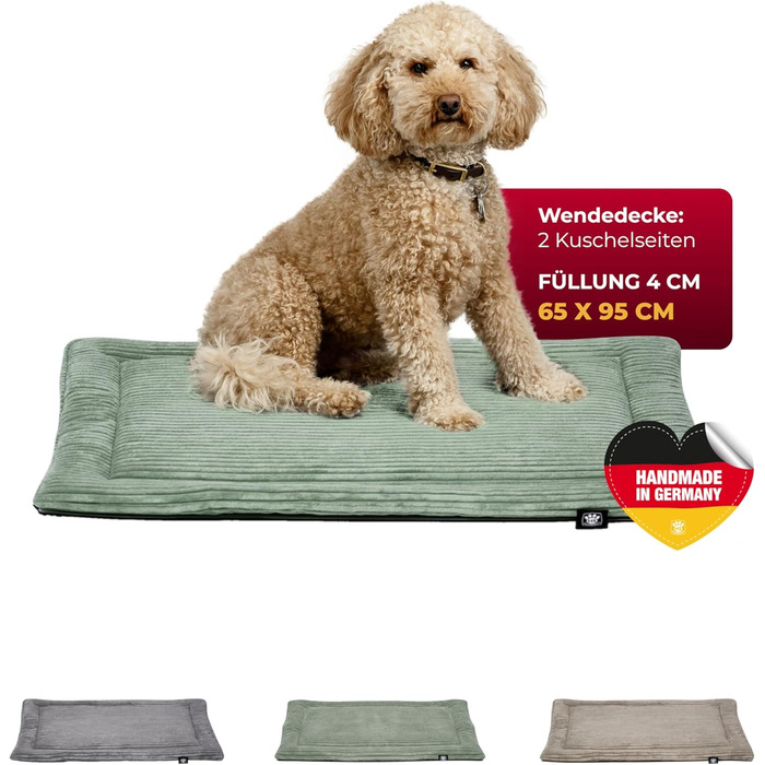 Килимок для собак HS-Hundebett® з підкладкою Cord, XS – антиковзаюча поверхня, м'яка ковдра для собак, комфортне місце для відпочинку – виготовлено в Німеччині (зелений, 65x95 см)
