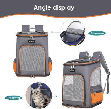Рюкзак для собак та котів PETCUTE, дихаючий, з висувною підстилкою, прозоре вікно, складаний, з поводком, для подорожей, Малахіт+Білий (Сірий+Помаранчевий)
