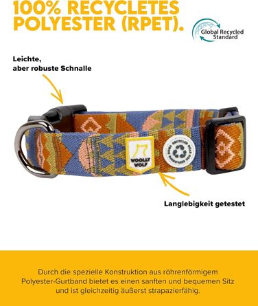 Нашийник для собак середнього розміру Woolly Wolf Nightless Night, розмір M - регульований нашийник з переробленого поліестеру, зручна посадка