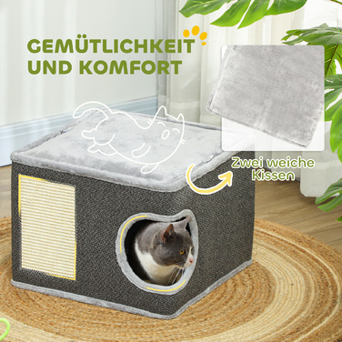 PawHut Scratching Barrel, висота 35 см Cat Barrel з порожнистою, Cat Post з Play Ball, Cat Tower з Сизалю, для котів до 6 кг, Темно-Сірий+Кремово-Білий | Аосом