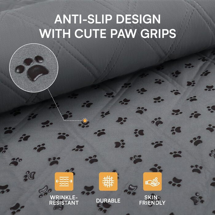 Водонепроникний килимок для собак Luciphia 132x208 см з неслизьким покриттям. Захист для дивану, ліжка, авто. Міцний, машинне прання. Сірий колір.