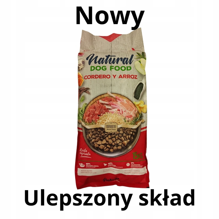 Корм для собак без курки Natural Dog Food, ягня та телятина, 15 кг