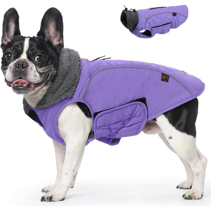 Зимовий одяг для собак EMUST: теплий флісовий одяг для холодної погоди, британський стиль, вітрозахисна куртка для маленьких собак, зимові собачі куртки, колір: Нова Ліла, розмір XS (1 шт.)