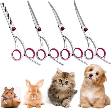 Професійний набір ножиць для грумінгу собак 4 в 1, 6 дюймів, ножиці для стрижки шерсті собак, прямі та зігнуті ножиці, ножиці для фінальної обробки з зубчиками