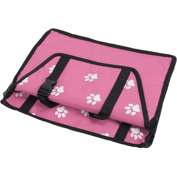 Транспортувальна сумка для тварин з принтом лап, складана переноска для собак з тканини, миється, з ременями безпеки та підпоркою - Комфортна та безпечна для авто та подорожей (Сіра підпорка з лапами, рожева підпорка з лапами)