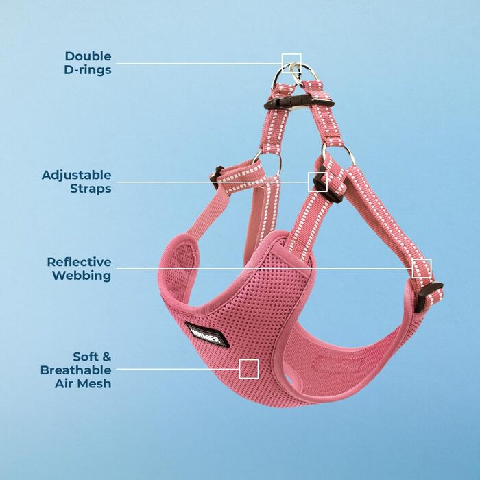 Шлейка для собак Voyager з регулюванням та світловідбиваючими смугами Best Pet Supplies - Міцна повна жилетка без натягу з кільцем для повідка, дихаюча, Рожева, розмір XS (Обхват грудей: 13-16 дюймів)
