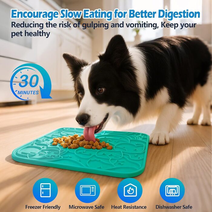 Силіконові килимки від протікання для котів та собак (2 шт.), повільне годування, 60 присосок, проти нудьги та тривоги (Блакитний+Зелений-US, L)