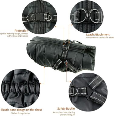 Зимовий теплий водонепроникний одяг для собак Eastlion - куртка для цуценят та собак, жилет з кільцем D, червоний, розмір M