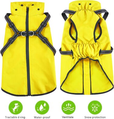 Водонепроникний дощовик для собак Mosucoir з капюшоном, для середніх та великих собак, жовтий (S)