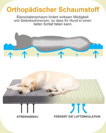 Ортопедичне ліжко для собак великих порід KSIIA, 91x68 см, знімний чохол, двостороннє, темно-сірий колір