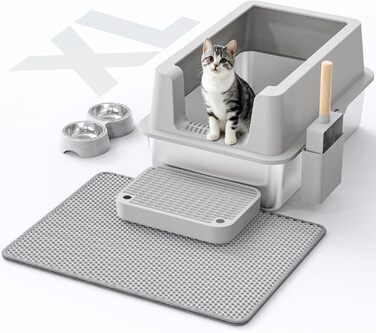 XL закрита котяча туалетна з нержавіючої сталі для великих котів, з високими бортиками, проти протікань, легке очищення