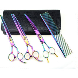 Набір професійних ножиць Lily Pet Highend Series 440C для грумінгу собак, феном, 2 шт., вигнуті, райдужні кольори