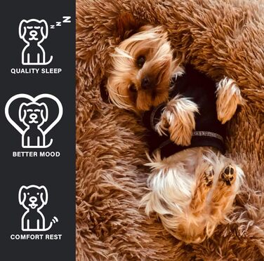 М'яке кругле ліжко для собак, плюшеве, кошик для домашніх тварин, доннат, ліжко-печера для собак, м'яке пухнасте ліжко-софа для середніх та великих собак, коричневе, діаметр 60 см, 60x60x20 см, коричневе