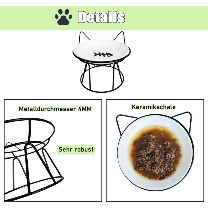 Котлові миски для котів, 2 шт. з підняттям, керамічні, з металевим підставкою, захист шиї, годівниця для котів