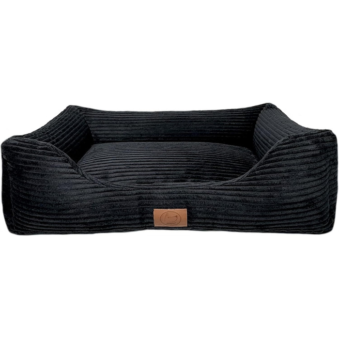 Ортопедичне ліжко для собак Elropet з м'якого корду, кошик для собак (Чорний, S (75x55x20cm))