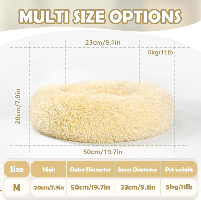 М'яке ліжко для собак та котів середніх та великих порід, 70 см, світло-бежеве, 50x50x20 см