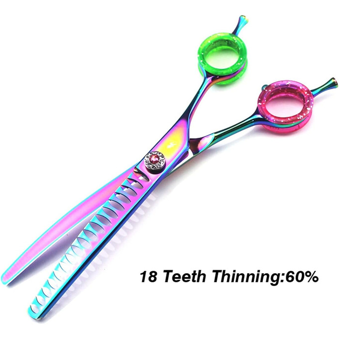 Професійна витончена ножиці для грумінгу собак 7 дюймів, 440C сталь, витончена клинка, для розрідження шерсті, 45% розрідження, кольоровий дизайн 'Райдужна рибка'