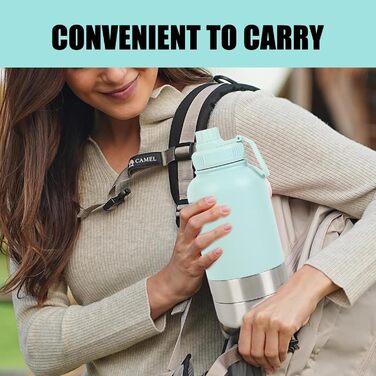 Поїлка для собак на прогулянці 950 мл – ізольована сталева поїлка з мискою для їжі та води, портативна, BPA-free, для подорожей, прогулянок та активного відпочинку (Світло-блакитний, L)