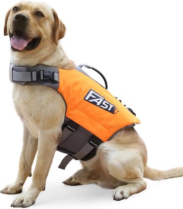 Жилет для плавання собаки Crevyteg, рятувальний жилет для собак з регульованим розміром, з ручкою та світловідбиваючими елементами, для малих, середніх та великих собак (світло-зелений, розмір L, помаранчевий)