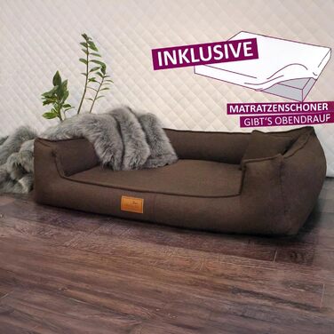 Ортопедичне ліжко для собак Tierlando® Goofy Couture з захистом для матраца, знімний чохол з меблевої тканини, для собак середніх та великих порід, розмір: 90x75 см, колір: коричневий