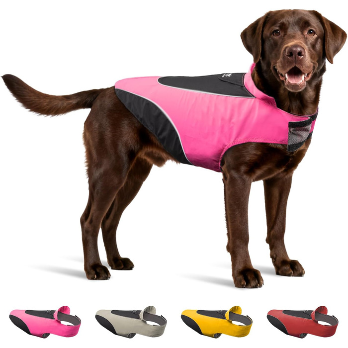 Дощовик для собак TSPRO Premium, водонепроникний, з світловідбиваючими смугами, отвір для повідка, для собак малого та середнього розміру, регульовані ремені, зберігає сухим під час прогулянок (M/L), рожевий