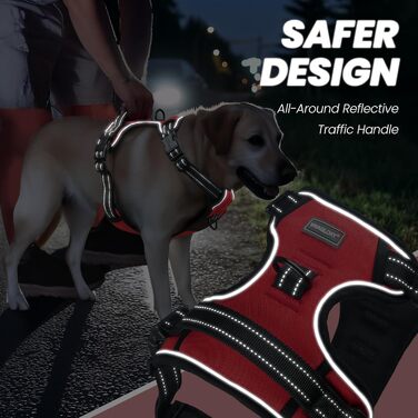 Шлейка для собак VIVAGLORY Easefit, антинатяжна з ручкою, для тренувань та прогулянок, з м'якою підкладкою, анти-вислизання, для собак середніх розмірів, червона, обхват грудей 51-74 см