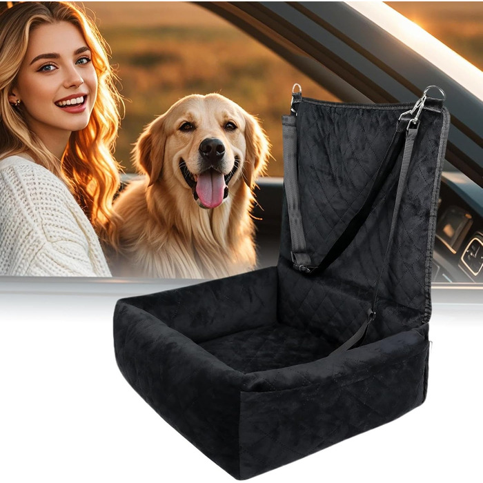Автокрісло для собак - переносна автолюдина для цуценят | Регульоване та безпечне автокрісло для собак | Миється | З піднятою платформою | Чорний колір