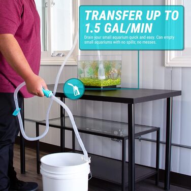 Гравійний сифон для акваріуму TERA PUMP XL, 1,5 GPM, BPA-free, з дренажною та фільтрованою насадкою, стабілізуючим кліпом і присоскою, для акваріумів від 75 л