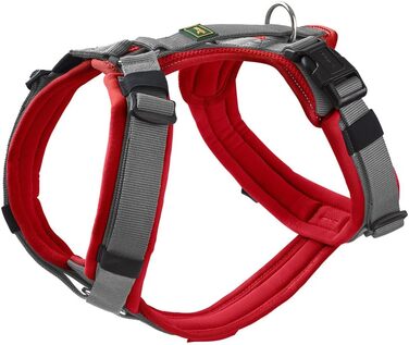 Шлея для собак HUNTER Maldon UP L, червоно-сіра, м’яка, комфортна, з 3M Scotchlite, 4 регулювання, з ручкою