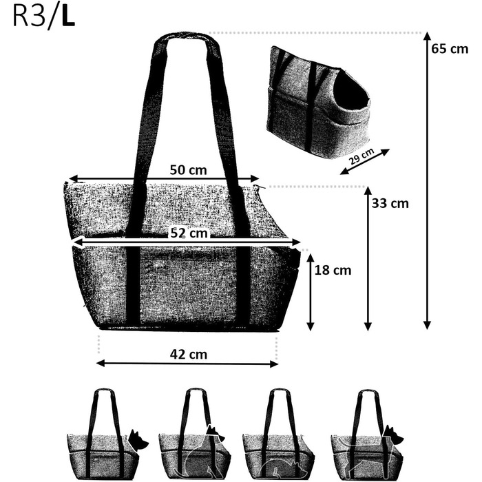 Сумка-переноска для собак Boutique Zoo - Чорний/Мінки, L (до 12 кг), 42x29x33 см