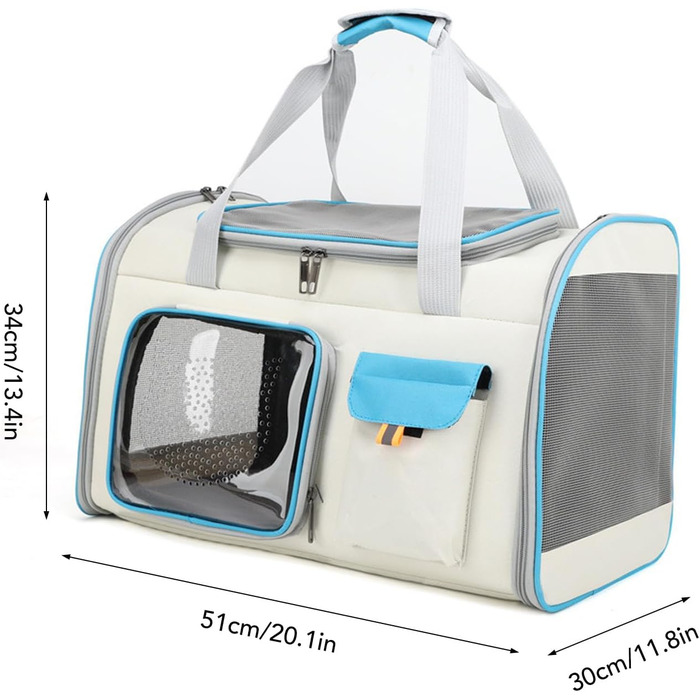 Транслювач для тварин XOYIXOYI, дихаючий рюкзак-переноска для котів та собак, велика місткість, легкий у догляді, для прогулянок на вулиці (білий та блакитний)